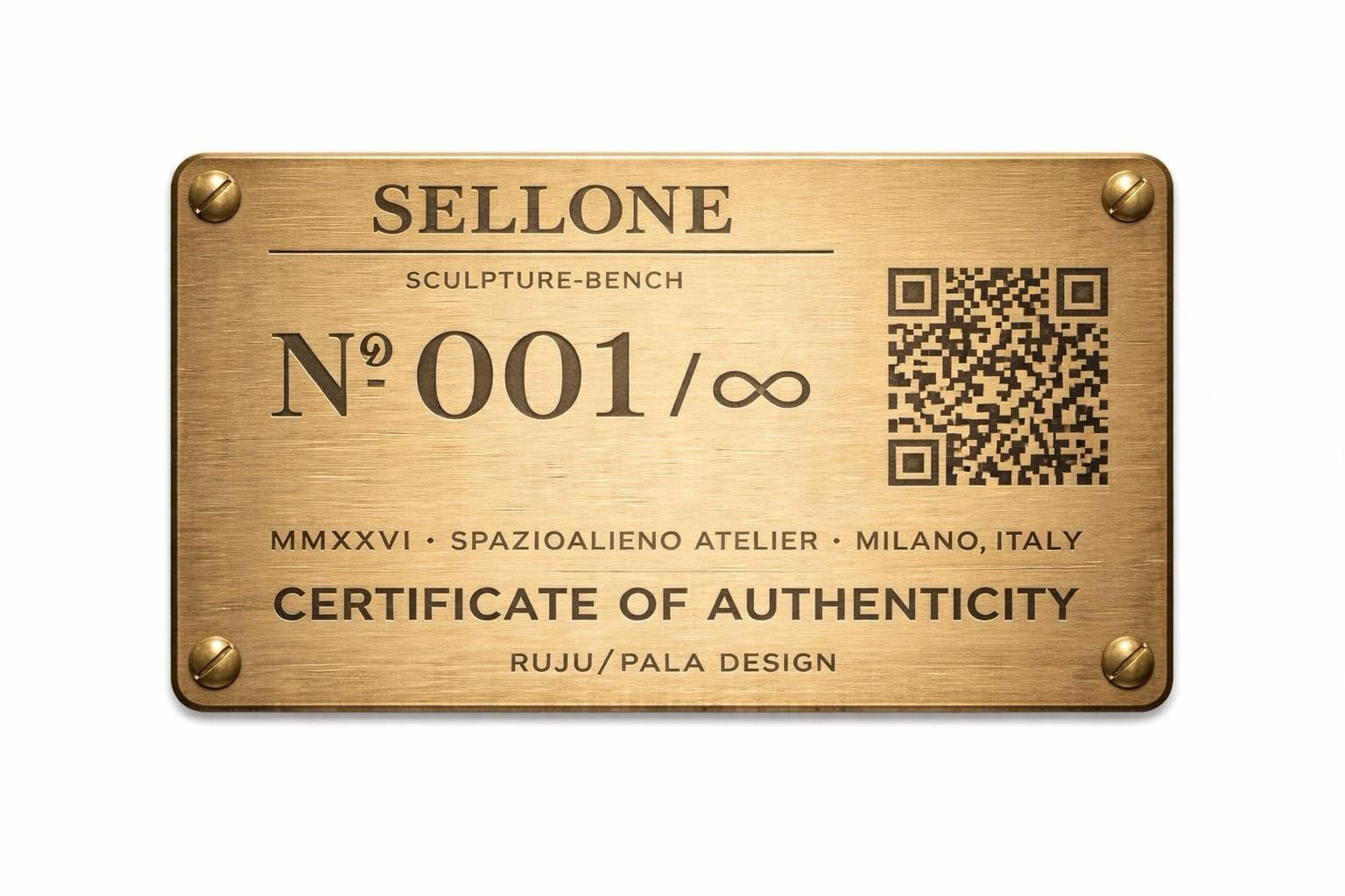SELLONE - placca in ottone con numero progressivo e QR del certificato di autenticità