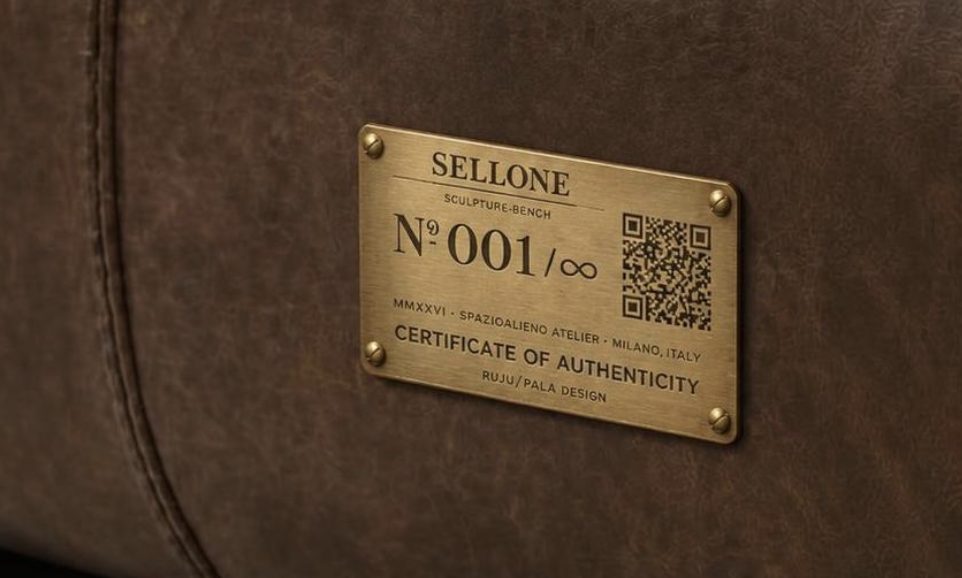 SELLONE - placca del certificato sulla pelle color cuoio