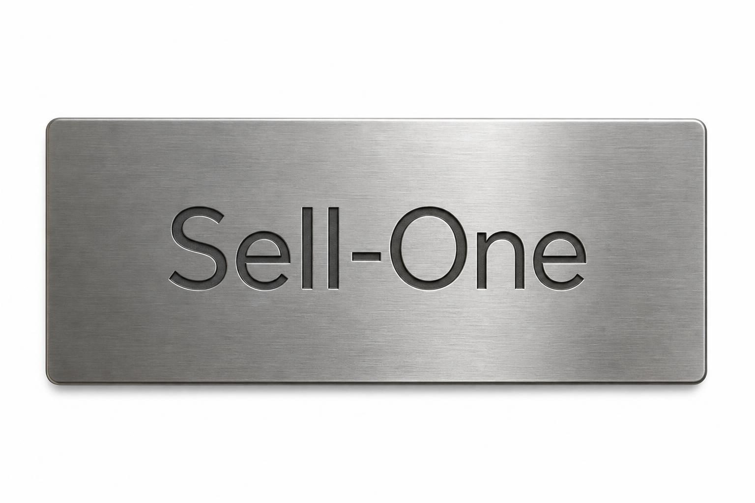 SELLONE - targhetta in acciaio inciso, la firma visibile a lato