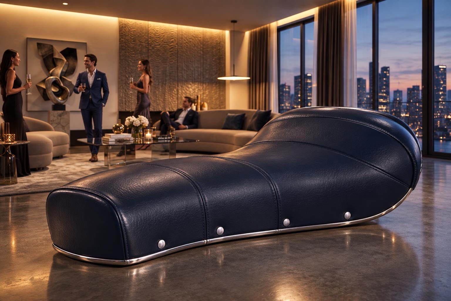 SELLONE — Monoposto '50, variante speciale su commissione — pelle blu notte liscia con rivetti e profilo cromato, attico