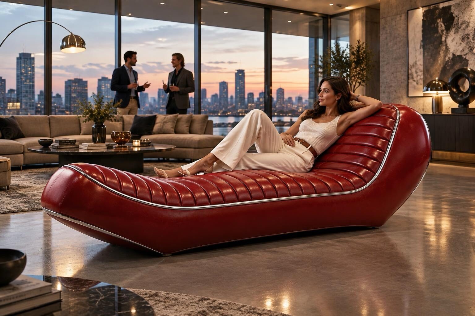 SELLONE — prototipo futuro — chaise a S, livrea rossa, salotto serale