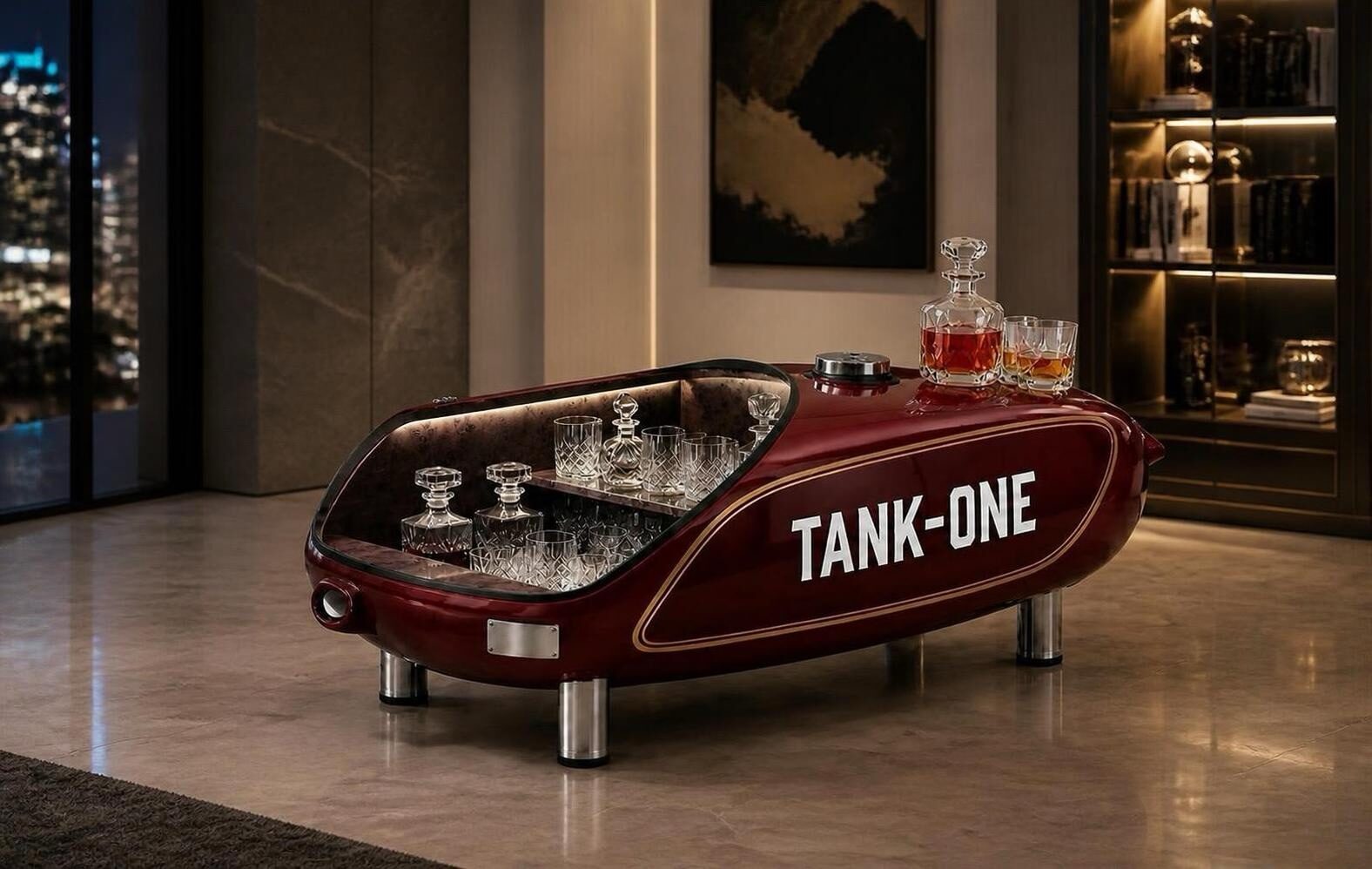 TANKONE Café &mdash; rosso scuro, aperto, salotto notturno con vista città
