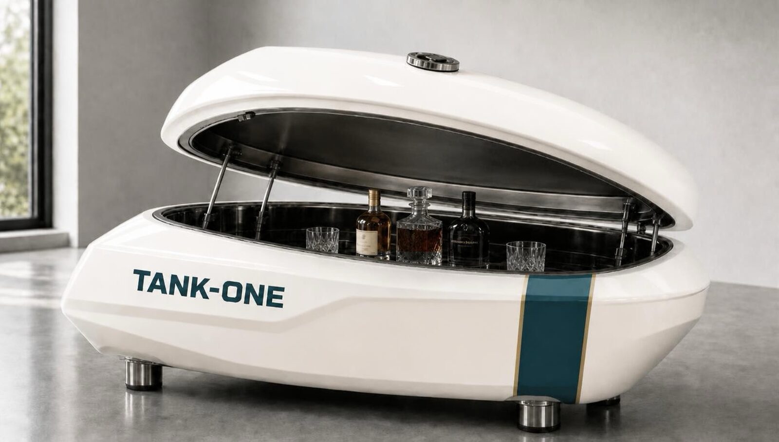 TANKONE Nive &mdash; bianco ghiaccio e ottanio, sportello sollevato, loft