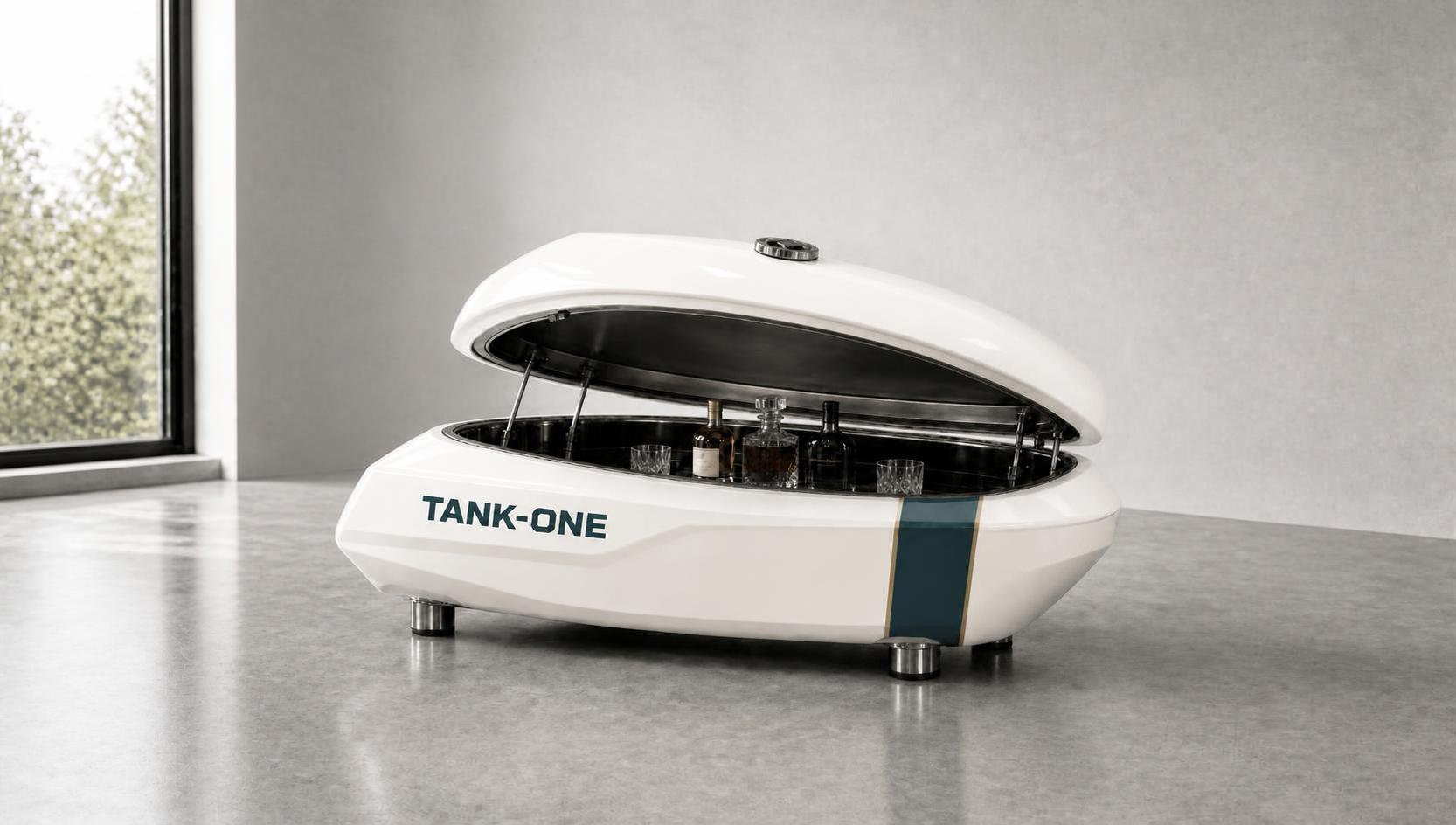 TANKONE Nive &mdash; bianco ghiaccio e ottanio, sportello sollevato